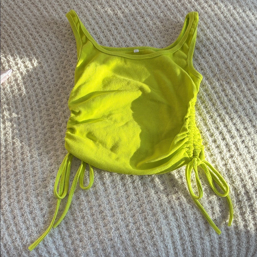 Neon Lime Ribbed Tank with Side Ties